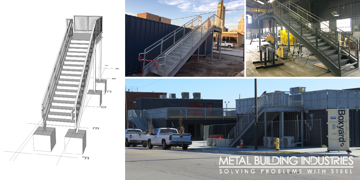 Steel stair system process images from digital concept to final installation